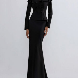 Black Double-breasted Jacket And Long Skirt Suit