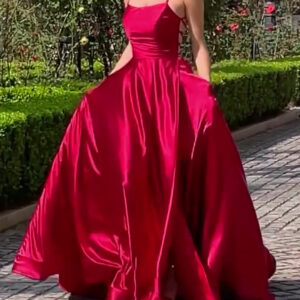 Red Halter Back Strappy Evening Dress
