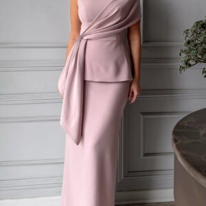 Solid Color Sleeveless Round Neck Top & Hip-Wrap Skirt Set
