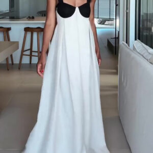 Two - Tone Bustier - Style Maxi Dress With Open Back