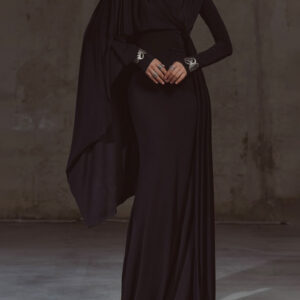 Solid Color Shawl Long Sleeve Maxi Dress