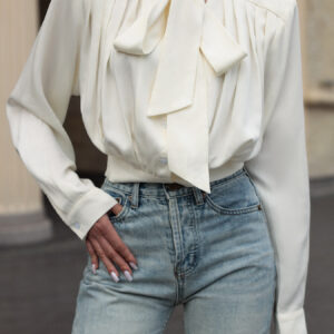 Solid Color Lace-up Long-sleeved Blouse