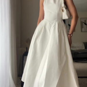 White Round Neck Sleeveless Swing Dress
