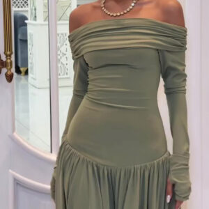 One Shoulder Long Sleeve Patchwork Dress