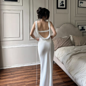 White Satin Backless Cutout Dress
