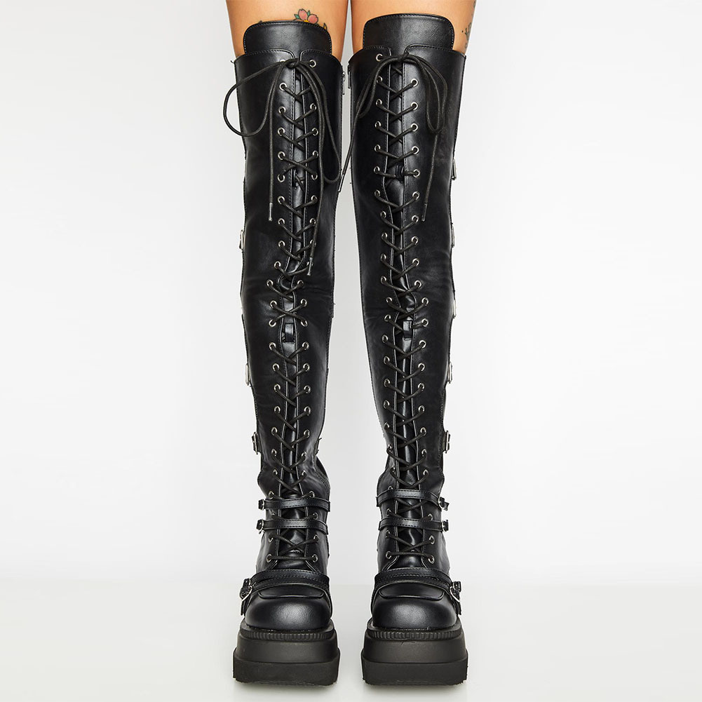 Over The Knee Boots Cross Lace Up Women's Party Boots - Image 2