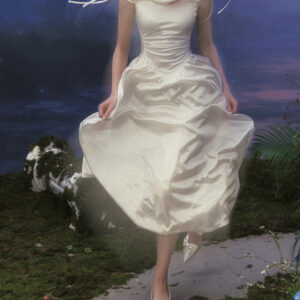 White Perm Collar Sleeveless Full Skirt Dress