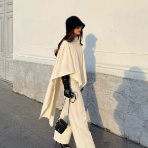 Solid Color Knitted Turtleneck Cape