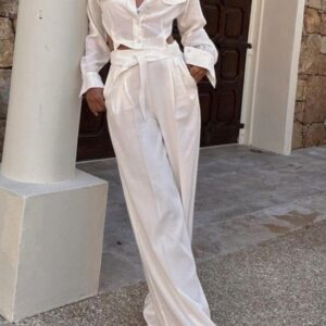 Hollow Out Strappy Shirt & High Waist Pants Set
