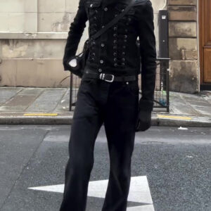 Black Lace-Up Deconstructed Denim Jacket