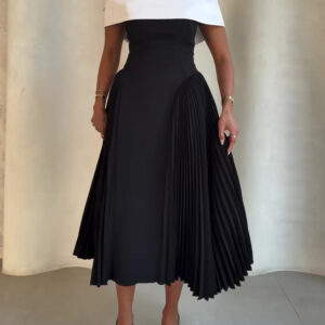 Off-shoulder Contrast Pleated Dress