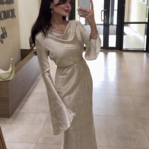 Swing Collar Long Sleeve Jacquard Dress