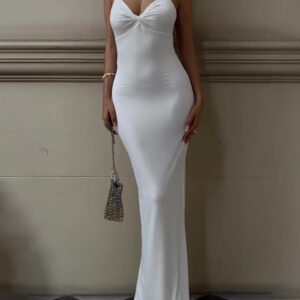 White Twisted Backless Strap Maxi Dress