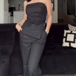 Striped Tube Top & High Waist Pants Set