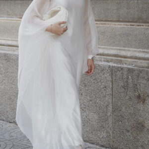 White See-Through Silk Cape Dress