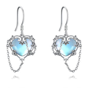 Witches Heart Moonstone Earrings 925 Sterling Silver Jewelry for Women
